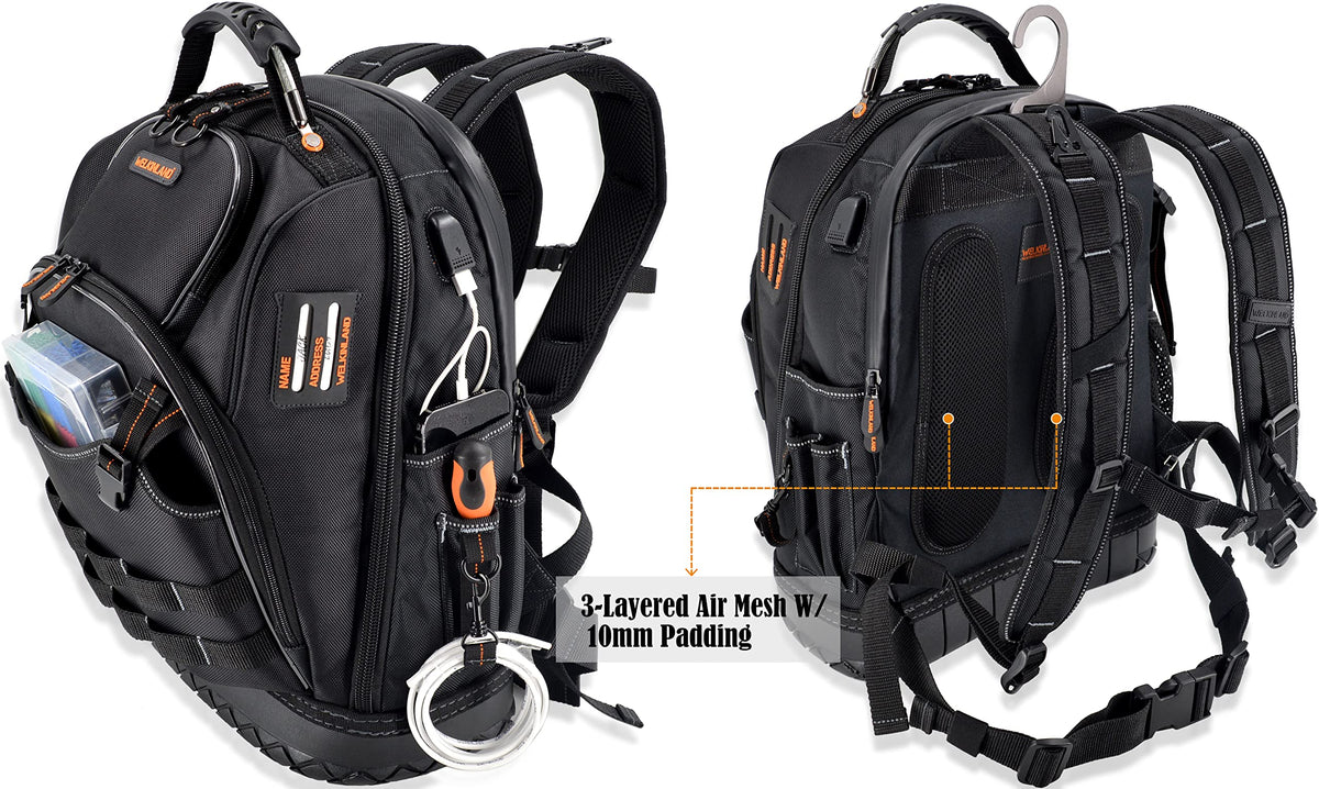 WELKINLAND 77-Pockets Electricians Tool Backpack, Tool Backpack For Men, HVAC Tools Bag Backpacks, Tools Backpacks For Construction