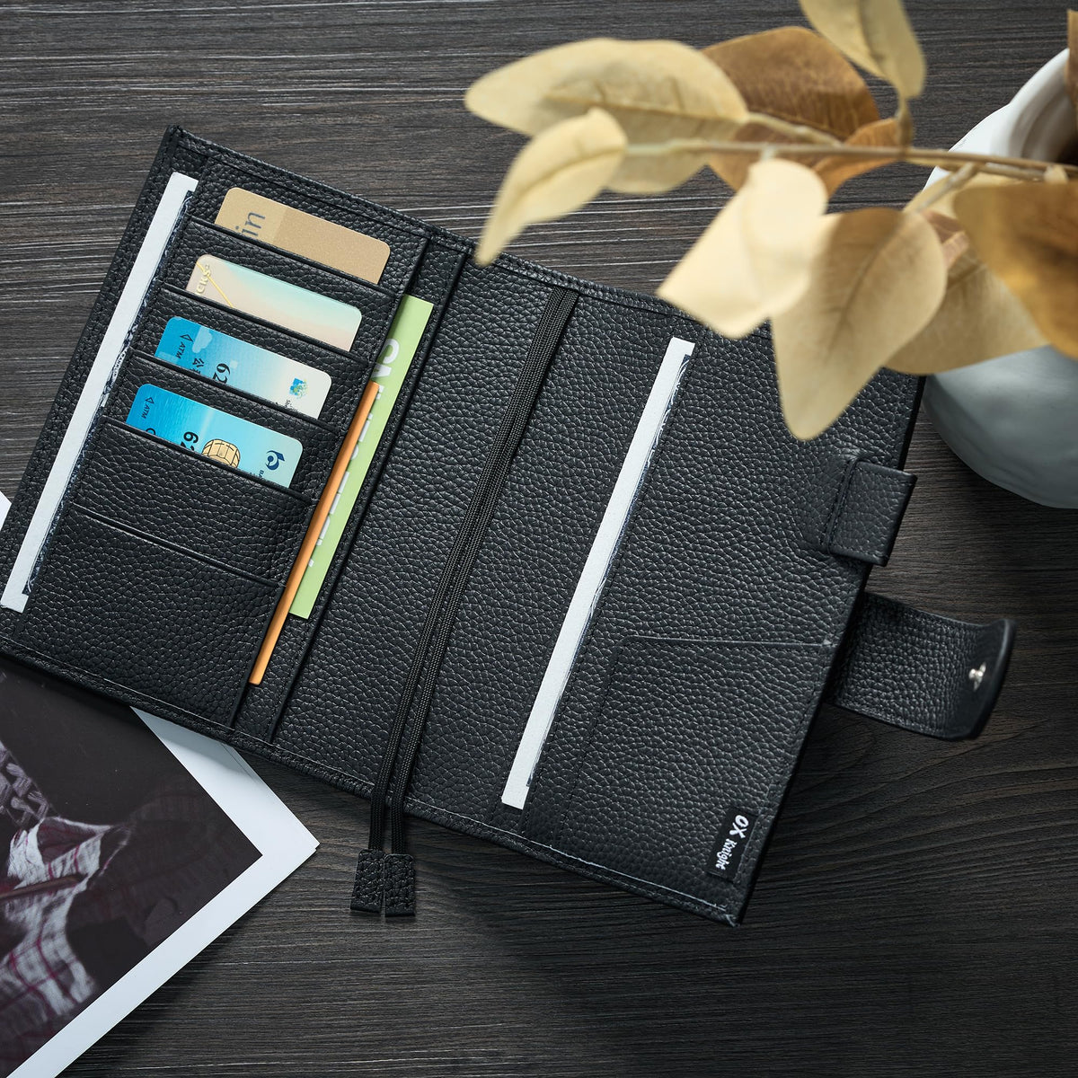 Ox Knight Genuine Leather Cover for A6 Notebooks, Fits Hobonichi Techo Original,Midori MD Planners, Leuchtturm1917 and Stalogy with Pen Loop, Card Slots, Side Pockets, Back Pocket and Bookmarks (Black)