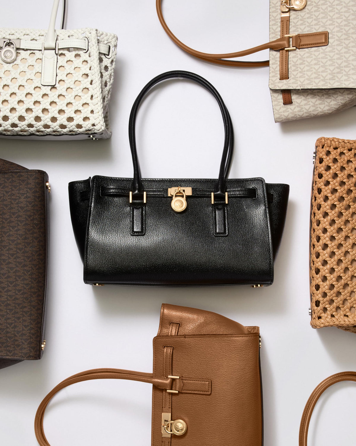Michael Kors Hamilton Small Shoulder Tote with Charm, Gold-Tone Hardware/Urbino Leather/Black