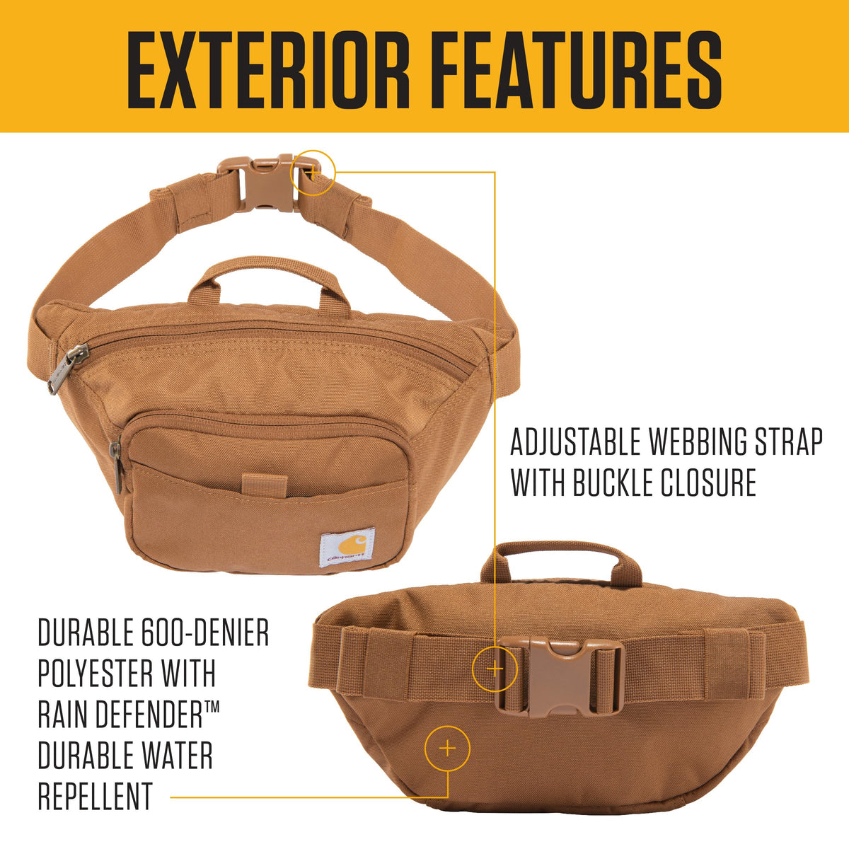Carhartt Classic Adjustable Sling Bag, Durable, 600-Denier Water Resistant Hip Pack, Essential Waist Pack (Black)