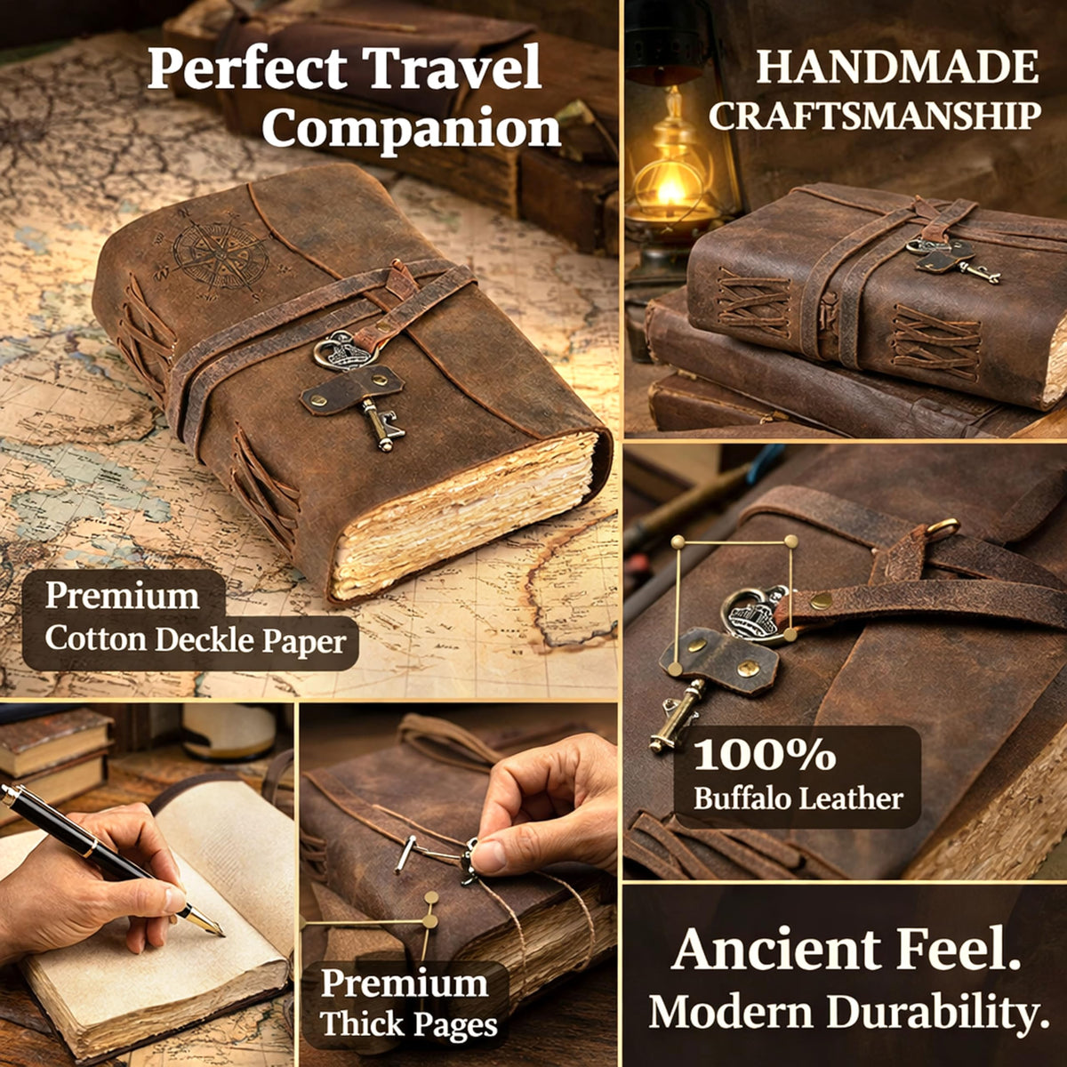 cuero Compass Vintage Leather Journal Antique Handmade Leather Bound Journal with Deckle Edge Paper Diary Leather Sketchbook Drawing Journal Notebook Great Gift Men & Women (Vintage Brown, 4X6 Inch)