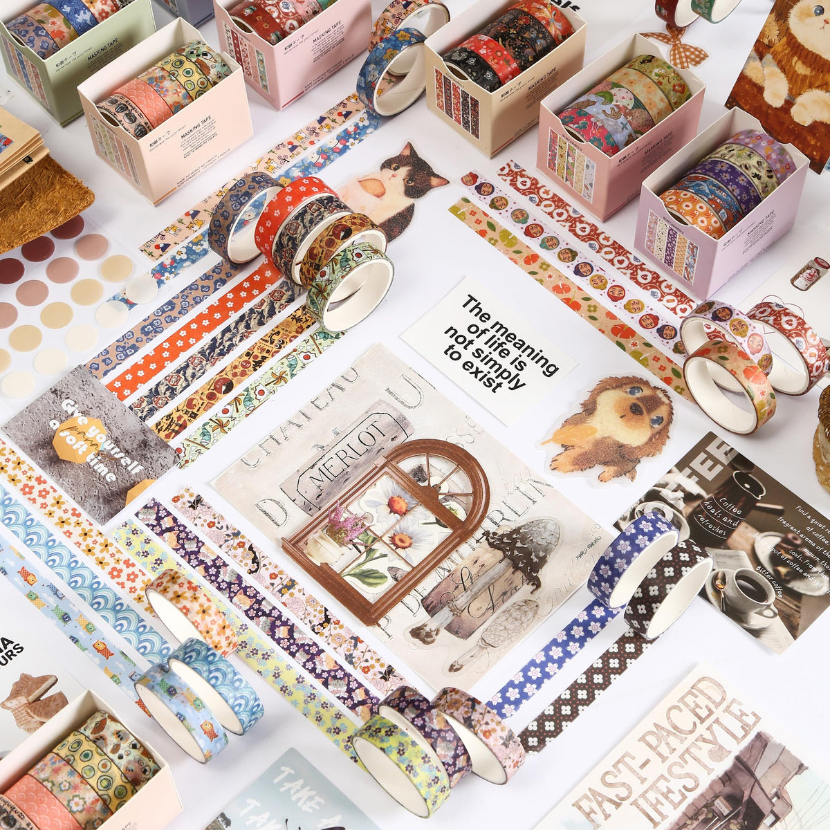YUBBAEX 60 Rolls Value Washi Tape Pack Retro Arts Masking Tape Basic Patterns Decorative for DIY Crafts, Bullet Journal Supplies, Planners, Scrapbook, Card/Gift Wrapping (Autumn Kimono)