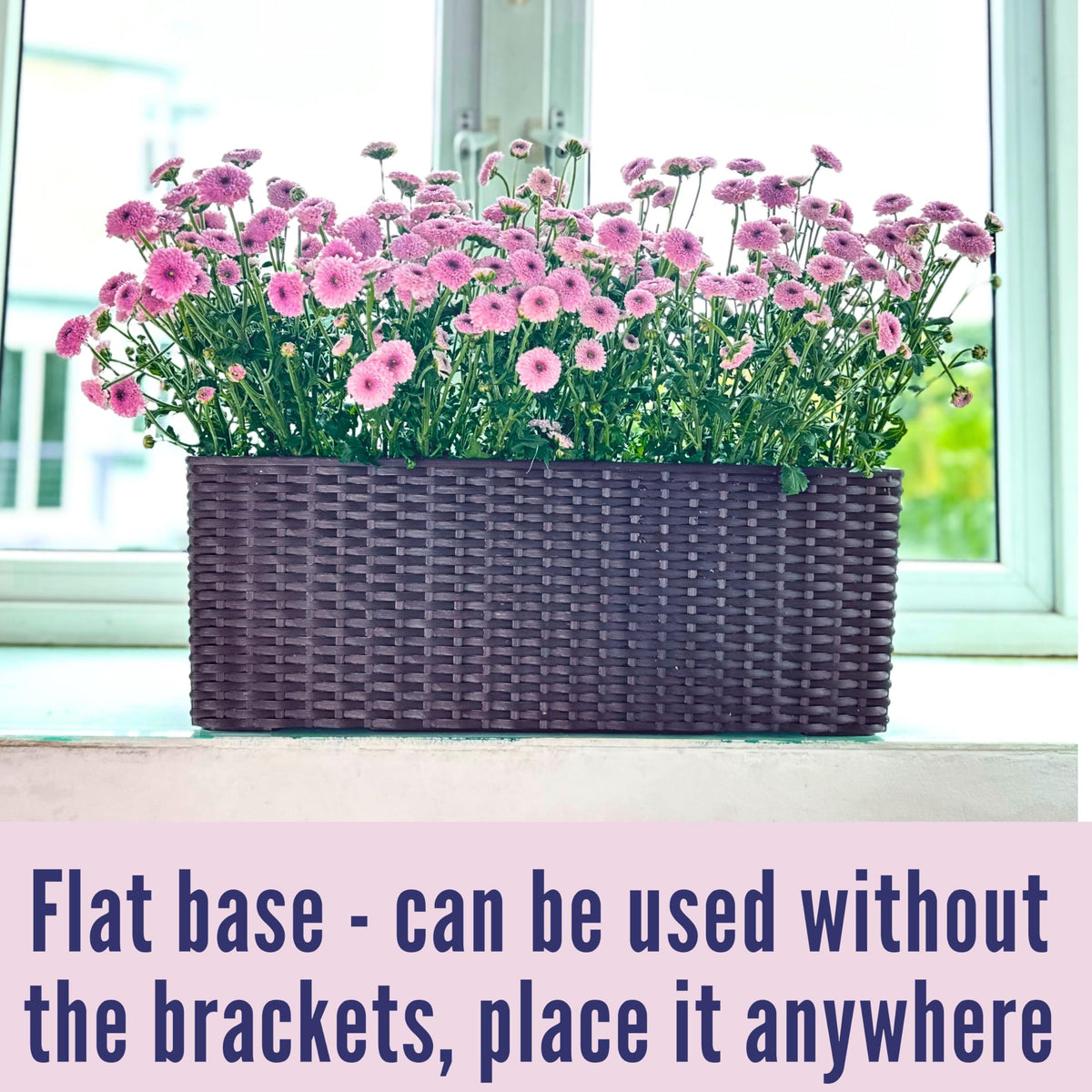 LaLaGreen Outdoor Rail Planter for Balcony (20 Inch, 2 Pack) Large Black Self Watering Railing Planters with Brackets, Rectangular Plastic Window Flower Box Fence Designer Choice with Rattan Pattern