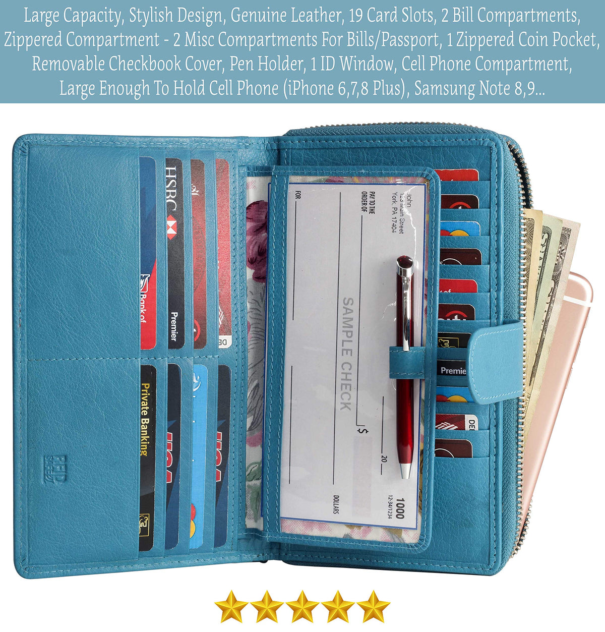 Mou Meraki Big Fat RFID Blocking Leather Organizer Checkbook Wallets For Women - Clutch