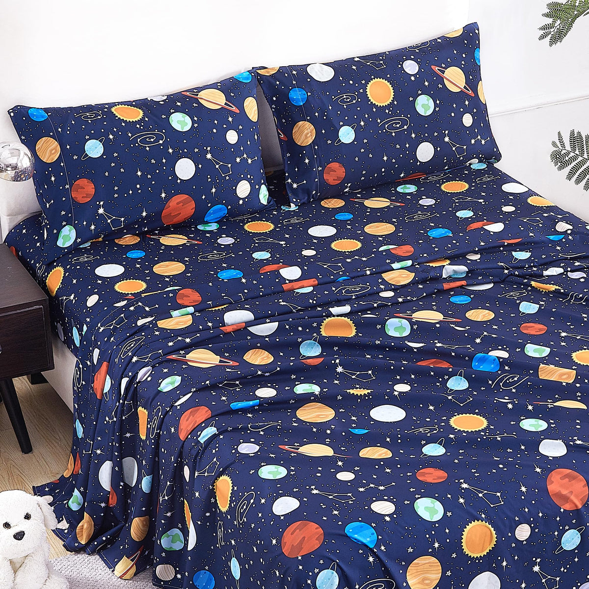 CozySmile Twin Sheet Set Kids,3 Pieces Breathable Soft Microfiber Bedsheets for Child Boys, Oeko-TEX, Anti Pilling Deep Pockets Easy Care Bed Sheets, Planet