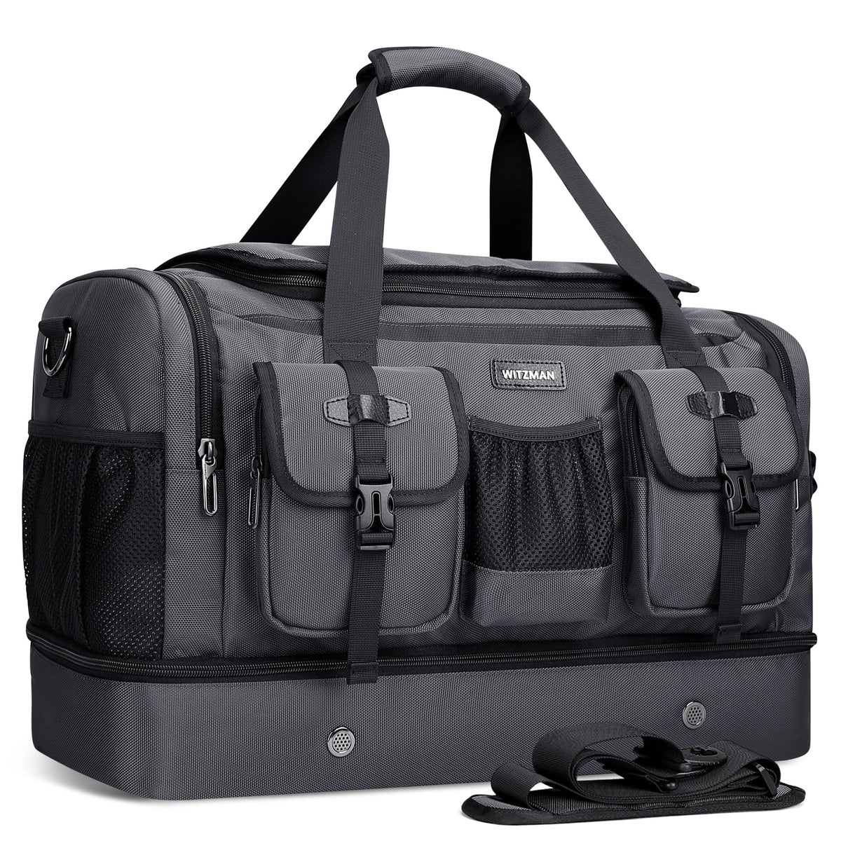 WITZMAN Duffle Bag for Men Large Carry On Travel Mens Weekender Overnight Bags with Shoes Compartment for Sports Gym(B723 Silvery Grey)