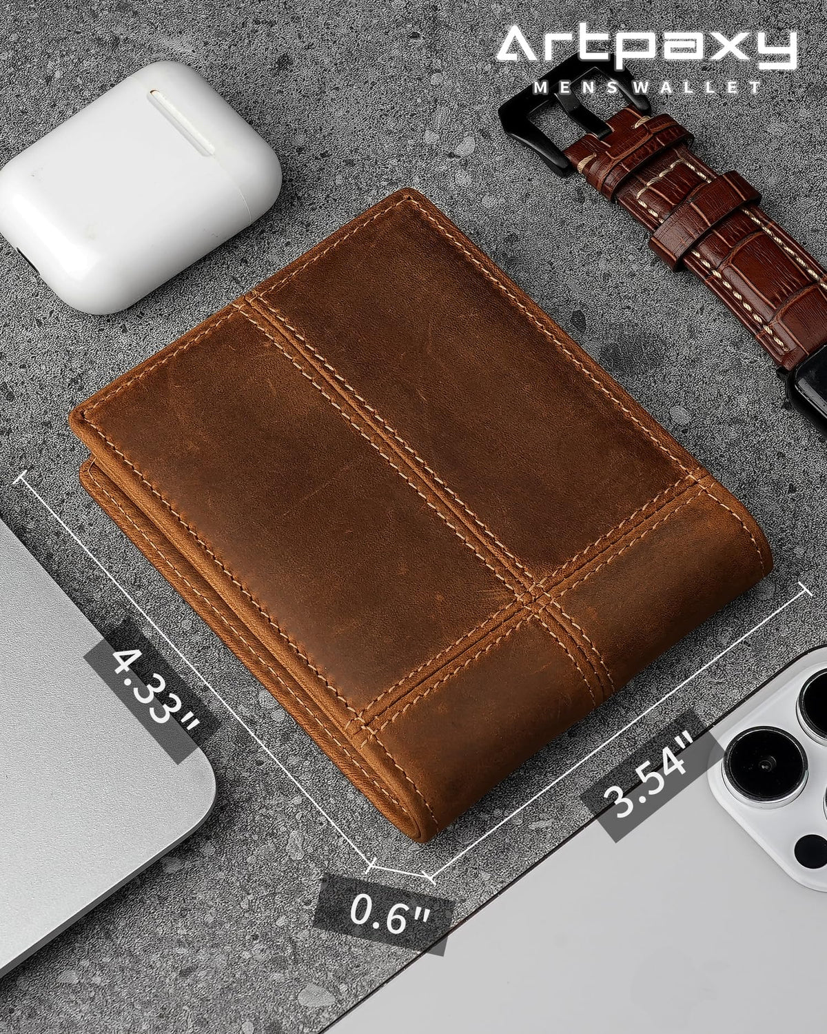 Artpaxy Mens Wallet Bifold Genuine Leather RFID Blocking Wallet for Men with 1 ID Window 13 Card Holders 2 cash pockets 1 Gift Box