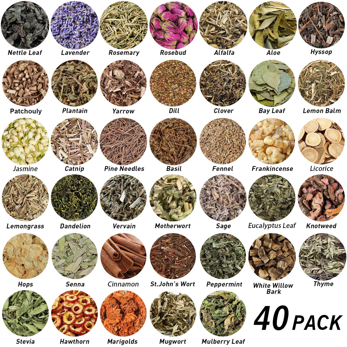 40 Pack Witchcraft Supplies Herbs Kit - Dried Herbs and Flowers for Witch Beginners - Herb Set for Wicca, Altar Supplies, Pagan and Wiccan Rituals, Magic Spell, Candle and Soap Making