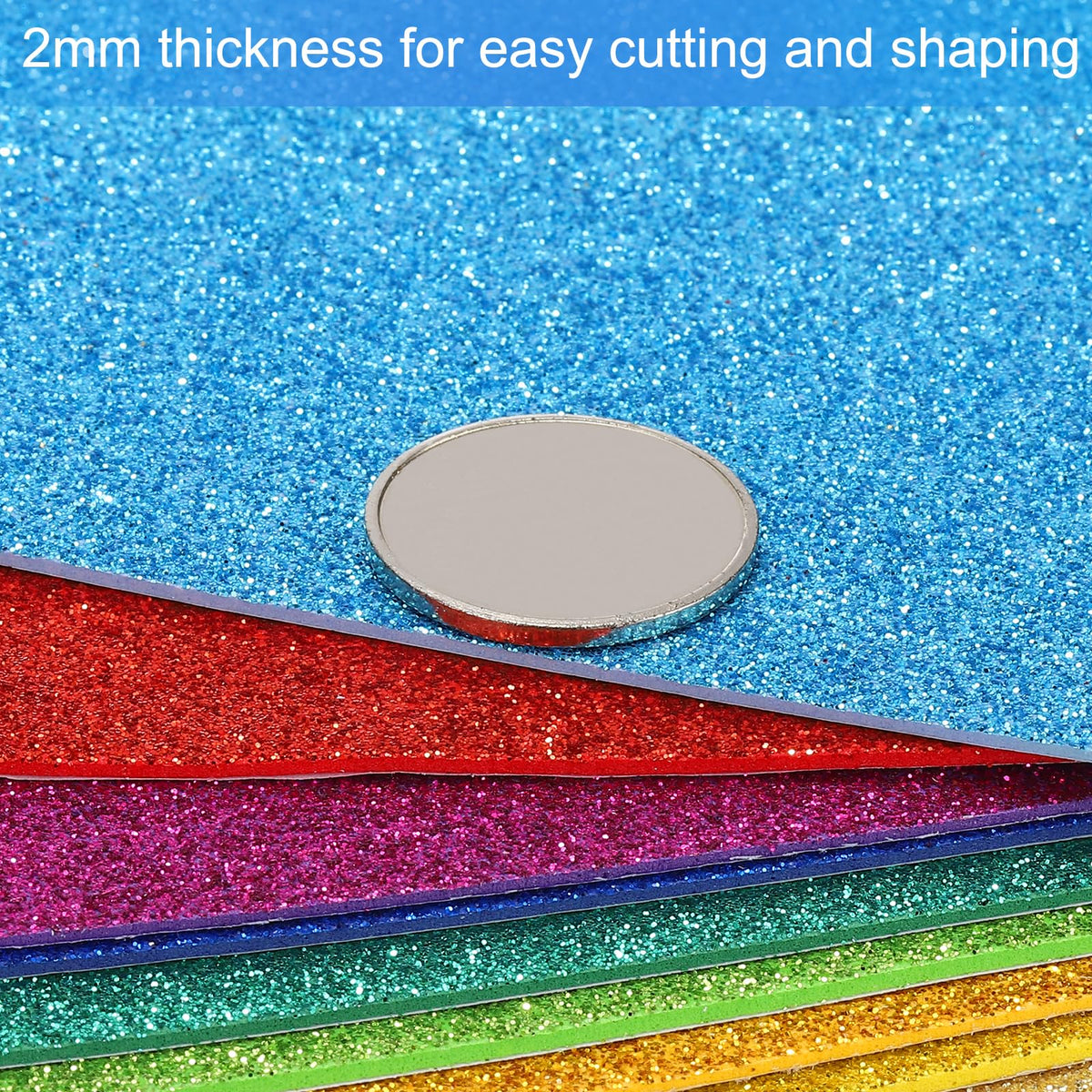 PATIKIL 2mm(1/10") Thick Adhesive Glitter Foam Sheet 16x24inch(40x60cm) Dark Blue, EVA Shiny Foam Board for Craft, 6 Pcs