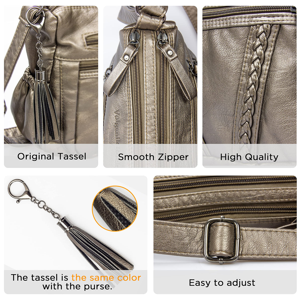 VOLGANIK ROCK Crossbody Bag for Women with Tassel Ladies Soft PU leather Purses and Handbag Pocketbooks