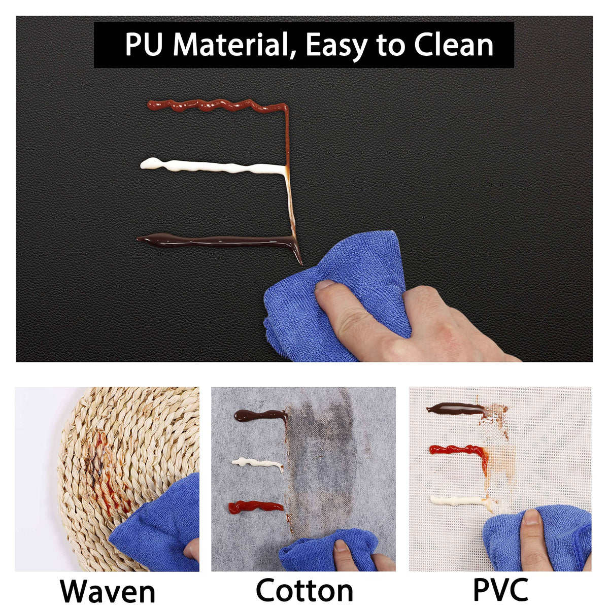 Wipeable Placemats Leather Table Mats Waterproof Heat-Resistant Easy to Clean for Dining Table Set Kitchen Table (6, Black)