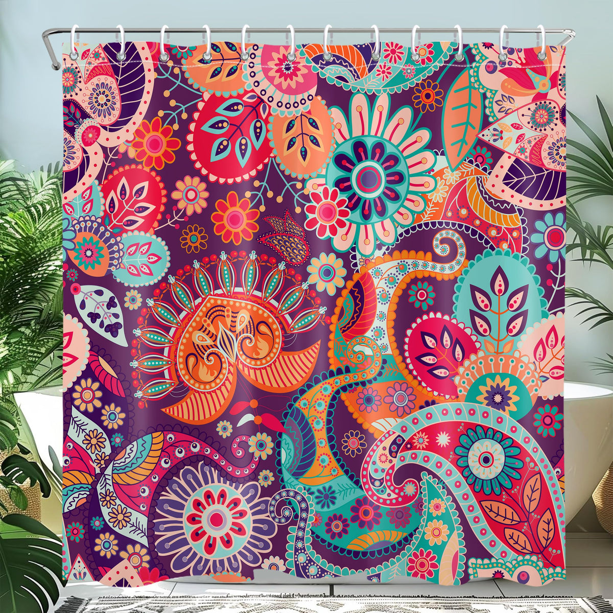 Mayormyth Boho Paisley Floral Shower Curtain Mandala Indian Abstract Bathroom Shower Curtains Bohemian Colorful Flower Shower Curtain Set Polyester Waterproof Cloth Fabric with Hooks 72x72 Inches