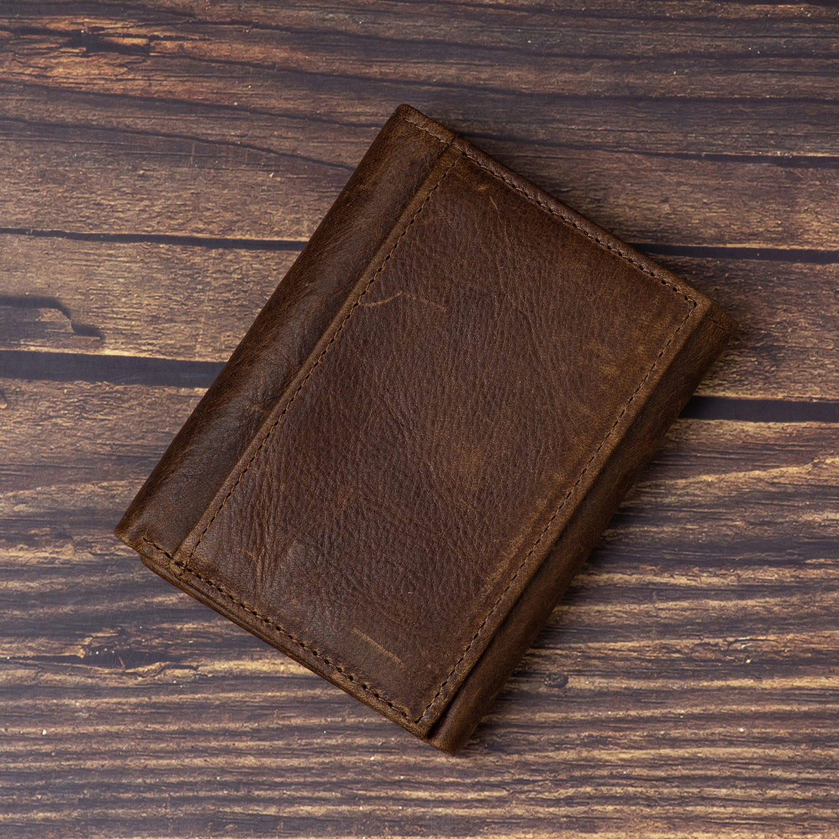 Mens Leather Wallet，Mens Trifold Wallet Rfid Blocking Genuine Leather Wallet For Men（ brown)