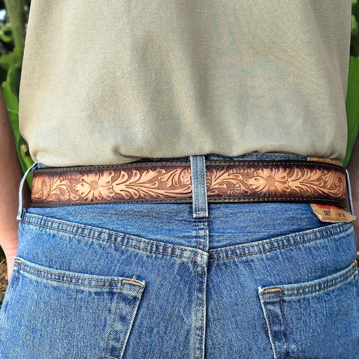 DANIEL'S ARTPLANET Western Belt for Men Full Grain One Piece Leather Belt Tooled Handmade with Buckle Engraved 1.5” Wide (34)