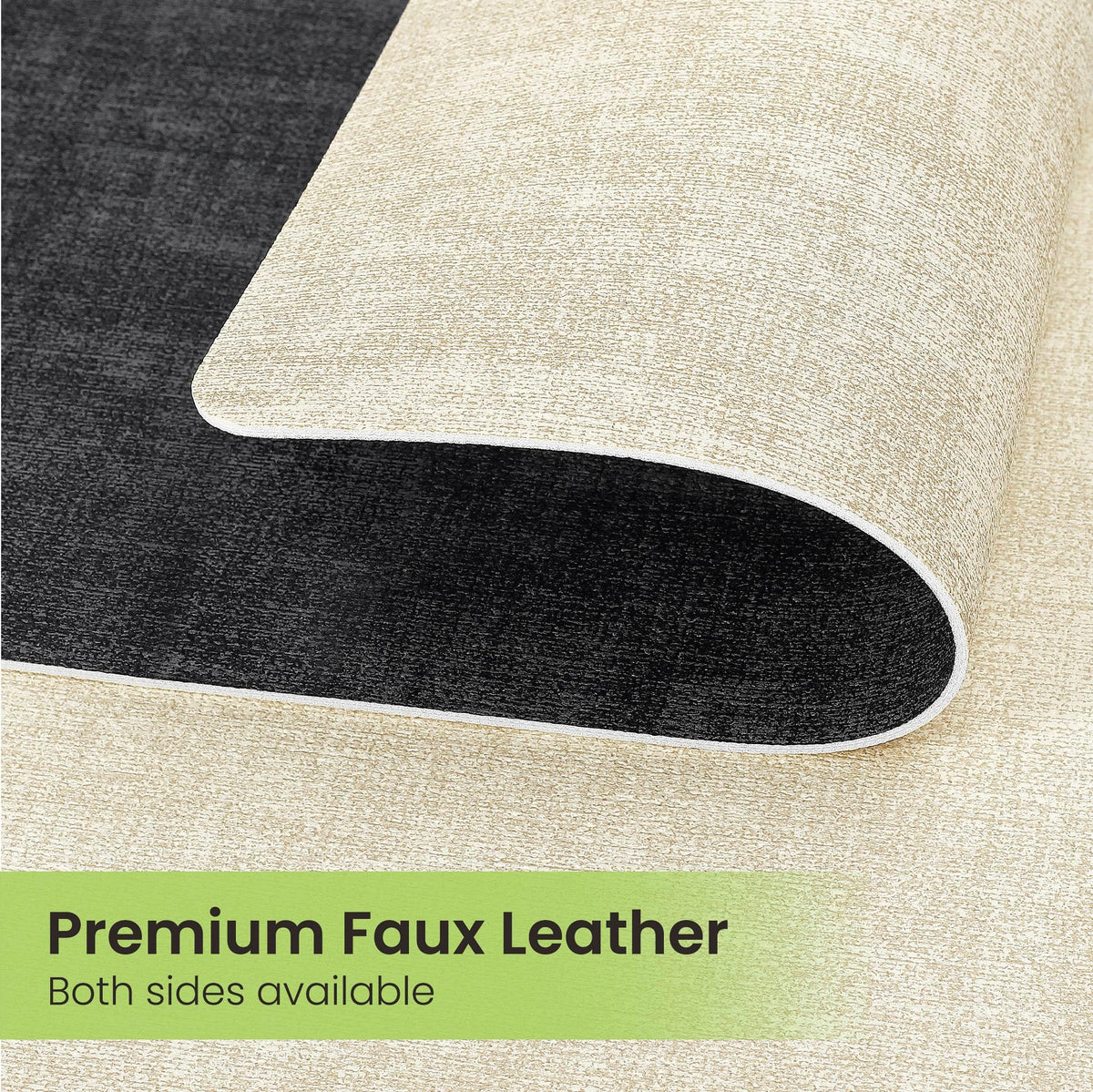 Fyvva Placemats Set of 6, Faux Leather Heat Resistant Wipeable Placemats, Dual Sided Waterproof Washable Table Mats with Coaster, Suitable for Kitchen, Dining, Table Decor (6, Black Beige)