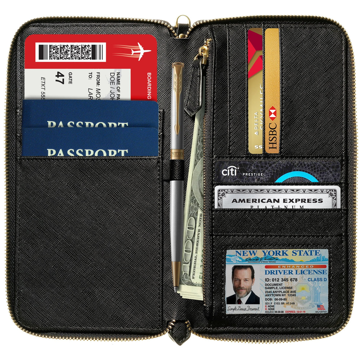 Travel Document Organizer - RFID Passport Wallet Case Family Holder Id Wristlet
