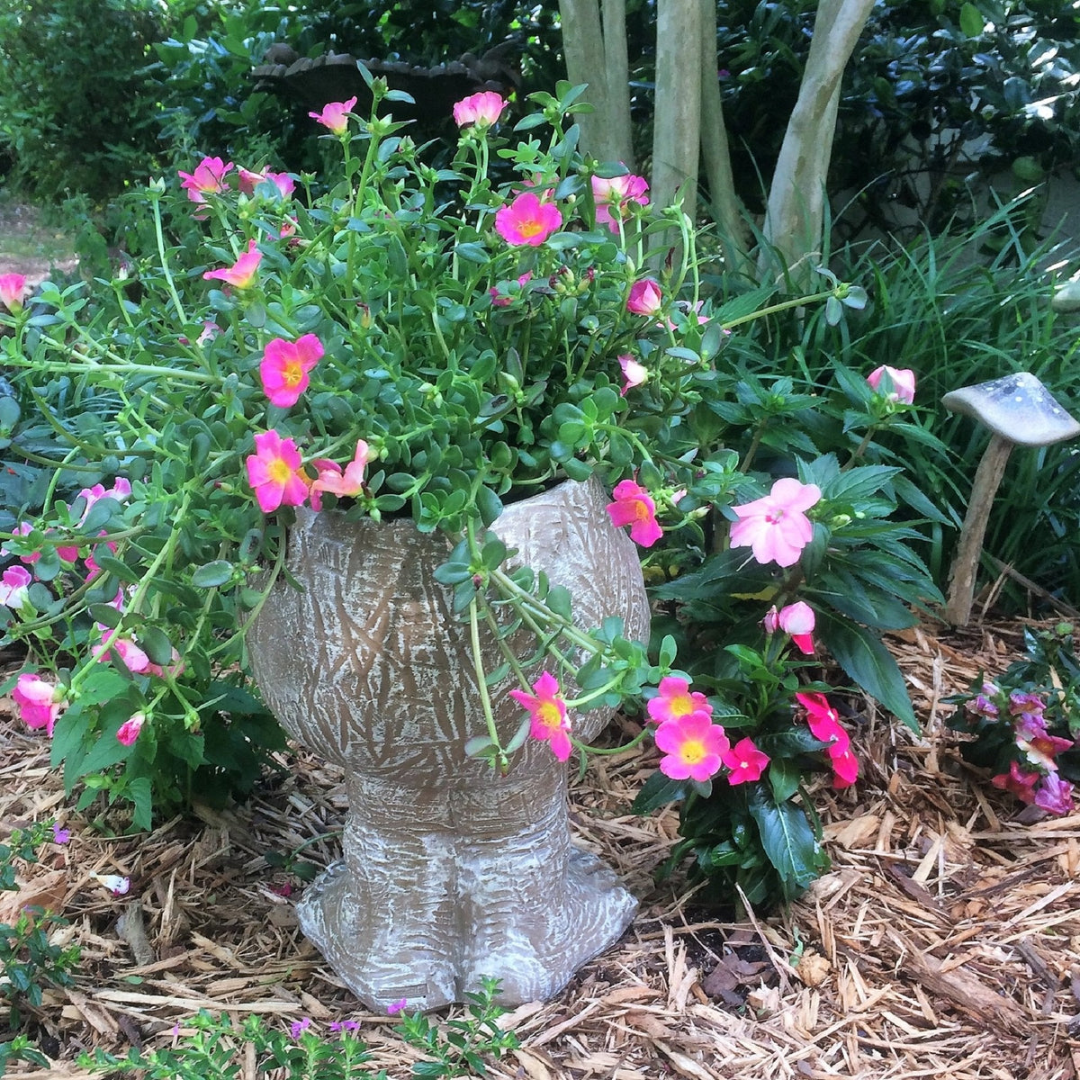 homestyles 12 in. Stone Wash Granny Joy The Muggly Statue Face Planter Holds 4 in. Pot