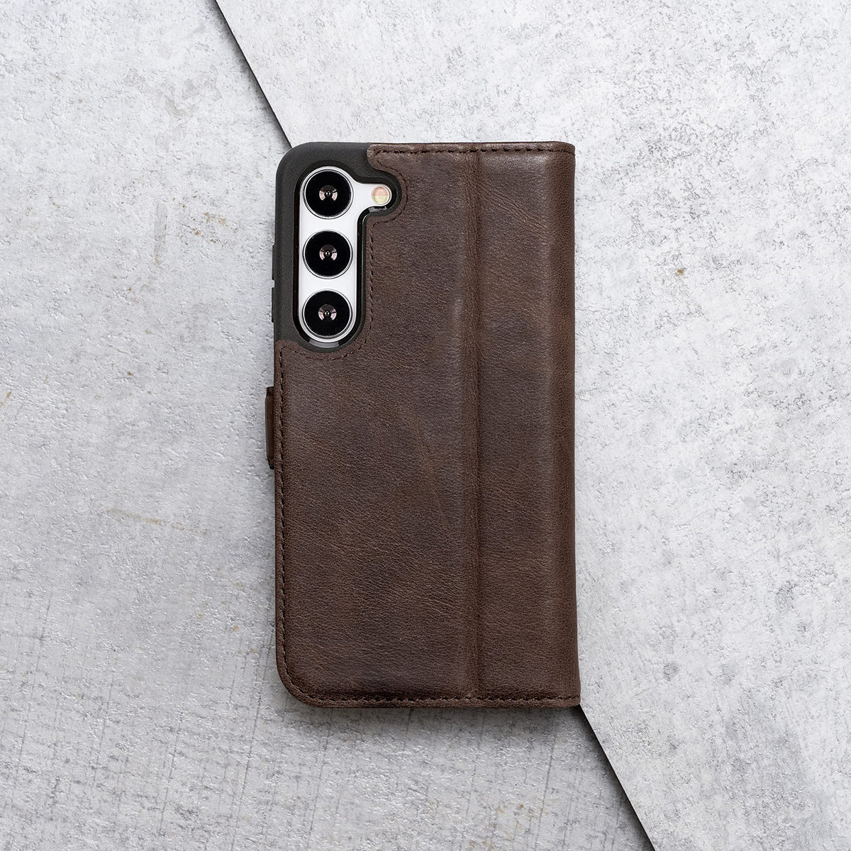 Porter Riley - Leather Case for Samsung Galaxy S23. Premium Genuine Leather Stand Case/Wallet/Cover (Chocolate Brown)