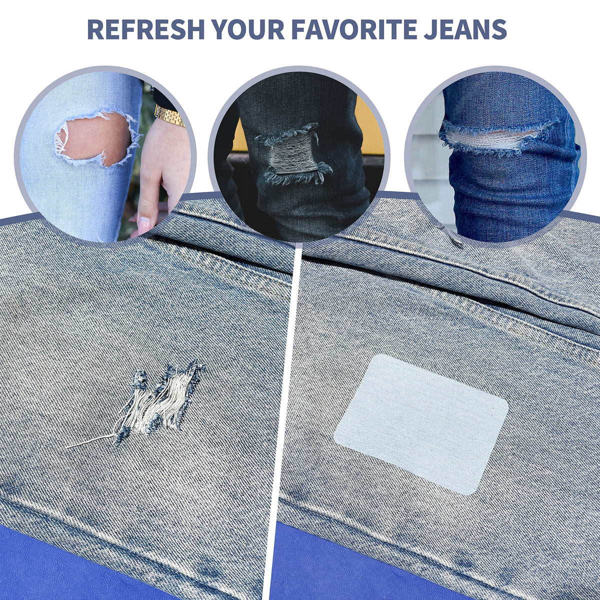 KING MOUNTAIN Iron-on Repair Patch,3"x60"100% Cotton Denim Iron-on Repair Patch, Jeans and Clothing Repair and Decoration Kit (Blue)