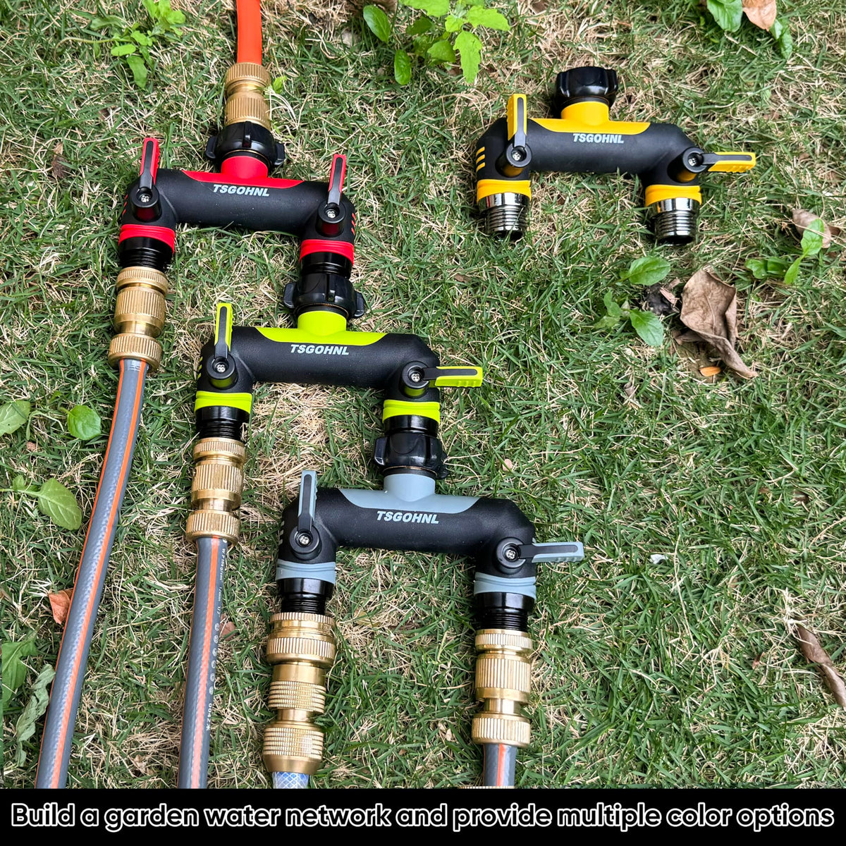 2 Way Garden Hose Splitter, 3/4 Inch Outdoor Faucet Splitter, Hose Manifold with Independent Shut Off Valves, Wide Spacing for Hose Timers, Sprinklers, Lawn, Yard and Garden Watering - Green