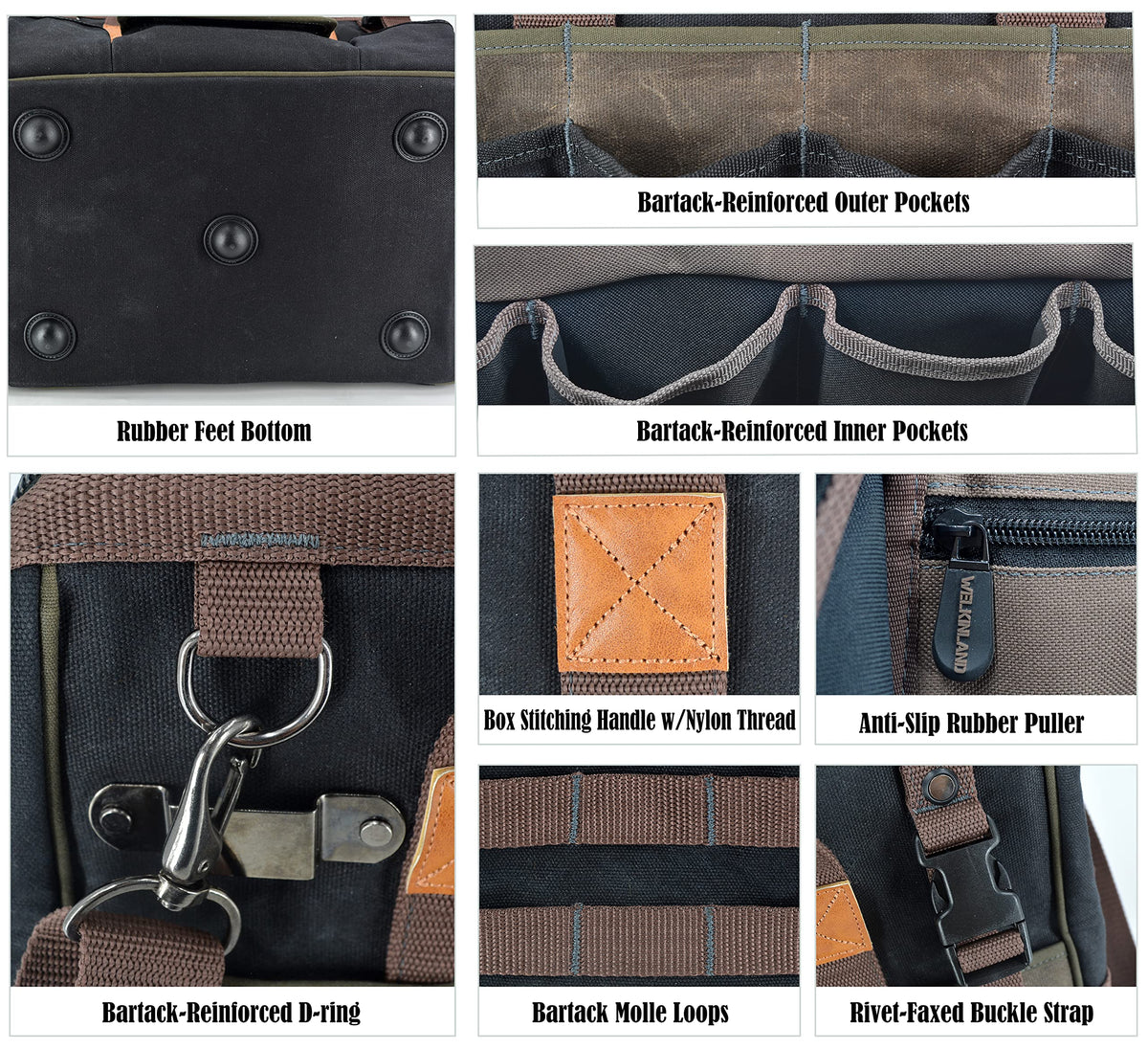WELKINLAND 32-Pockets Waxed Canvas tool bag, Heavy-Duty Electrician tools bag, HVAC tool bags, Tool bag organizer, 16" Tools bag carrier for men, Tool bags for electricians