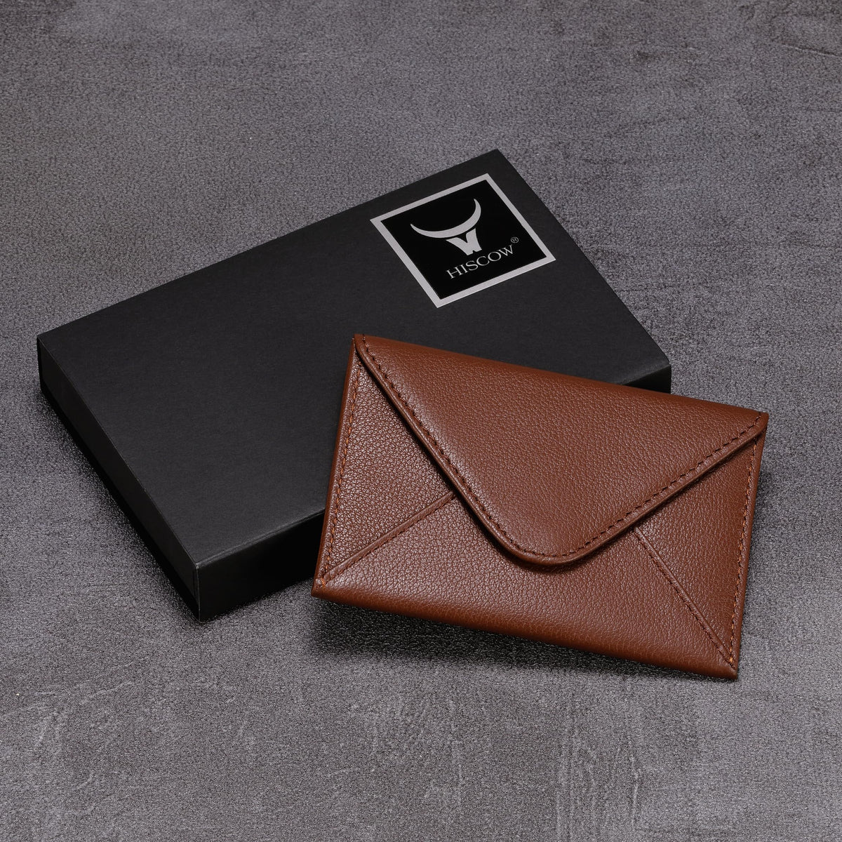 HISCOW Envelope Business Card Case with Magnet Closure - Italian Calfskin, Coffee