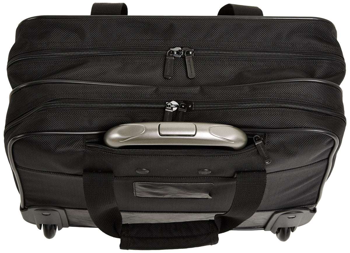 Amazon Basics 15.6" Rolling Laptop Bag for Travel and Business, Briefcase with Wheels, Adjustable Locking Handle, Black