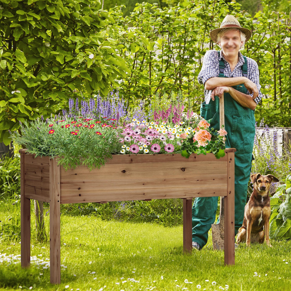 Yaheetech 1pc Raised Garden Bed 48x24x30in Elevated Wooden Horticulture Planter Box with Legs Standing Growing Bed for Gardening/Backyard/Patio/Balcony, Dark Brown