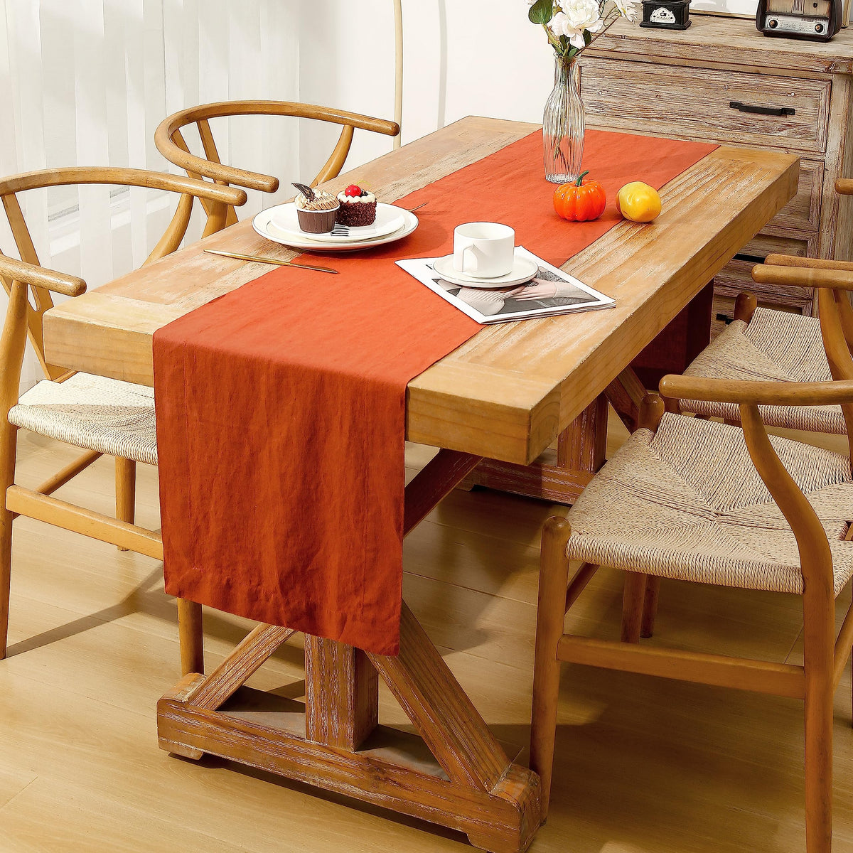 L Linen World Linen Table Runner 14X72 Inches,100% French Linen Rust Tablerunner,Machine Washable Dining Table Runner for Fall,Wedding,Party,Halloween,Christmas(Rust)