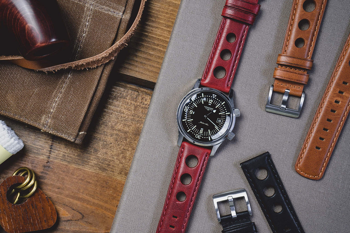 BARTON WATCH BANDS, 22mm Red - Rally Horween Leather Watch Bands - Integrated quick release spring bars- 316L stainless steel- Choose Strap Color & Width
