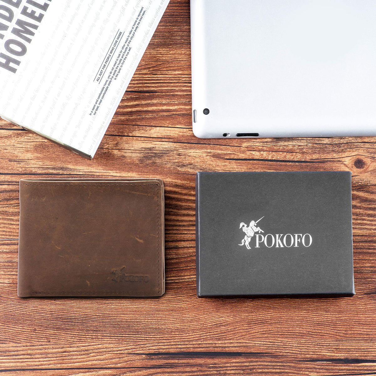 POKOFO RFID Blocking Genuine Leather Bifold Wallet for Men with Zipper and Coin Pocket (Coffee)