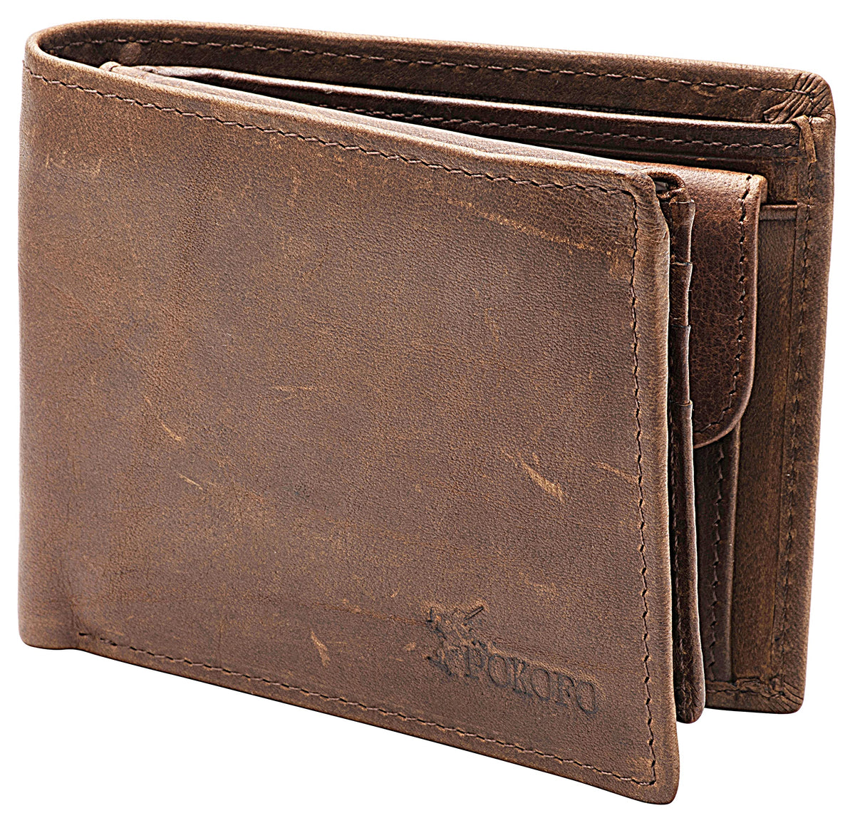 POKOFO RFID Blocking Genuine Leather Bifold Wallet for Men with Zipper and Coin Pocket (Coffee)