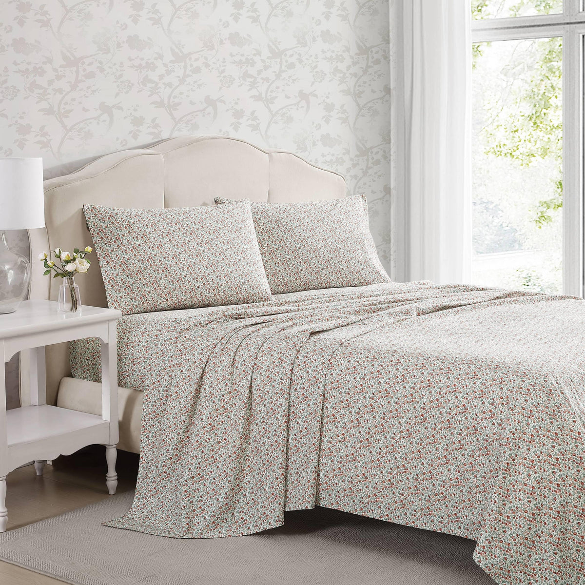 Laura Ashley - King Sheets, Cotton Percale Bedding Set, Lightweight & Breathable Home Decor (Emogene Burnt Orange, King)