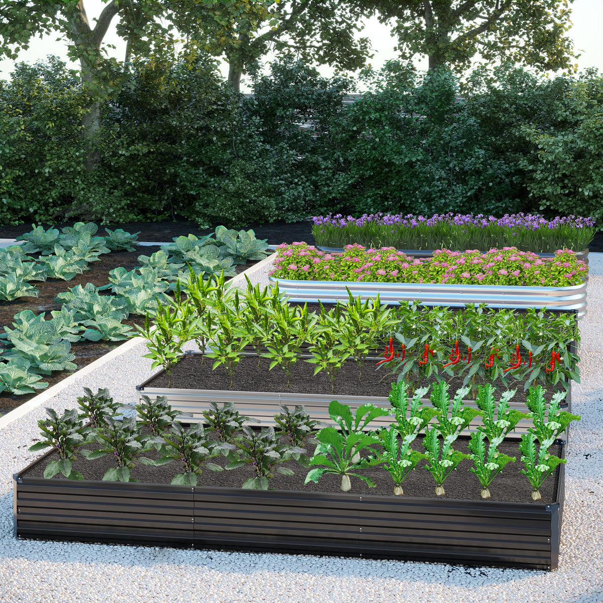 DIIYIV 12x2x1FT Galvanized Raised Garden Bed Kit,Vegetable Boxes-Rectangle Metal Flower Box,Large Planter Raised Beds Outdoor Garden for Planting,Fruit,Herb-Silver