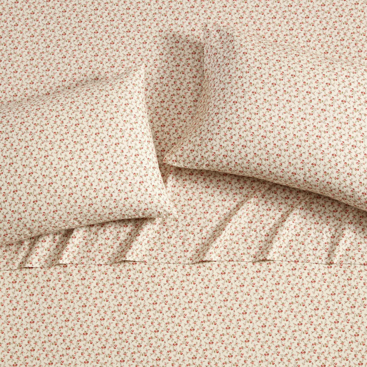 Laura Ashley - King Sheets, Cotton Percale Bedding Set, Lightweight & Breathable Home Decor, Oeko-Tex Certified (Sweet Success Pink, King)
